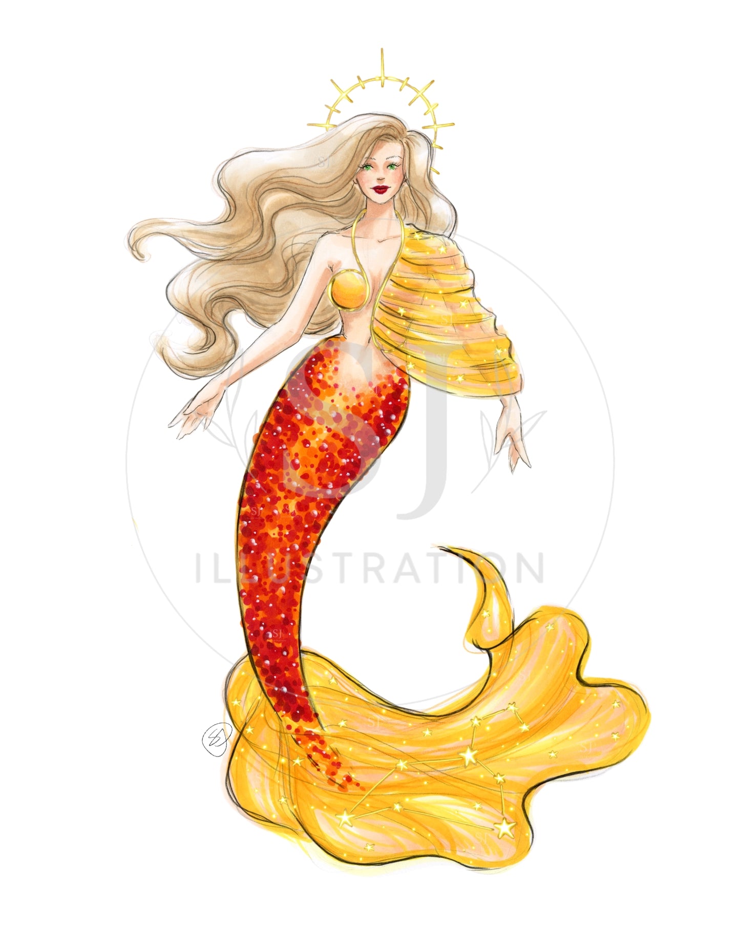 Leo (series 3)  |  Zodiac Mermaid Illustration (ART PRINT)