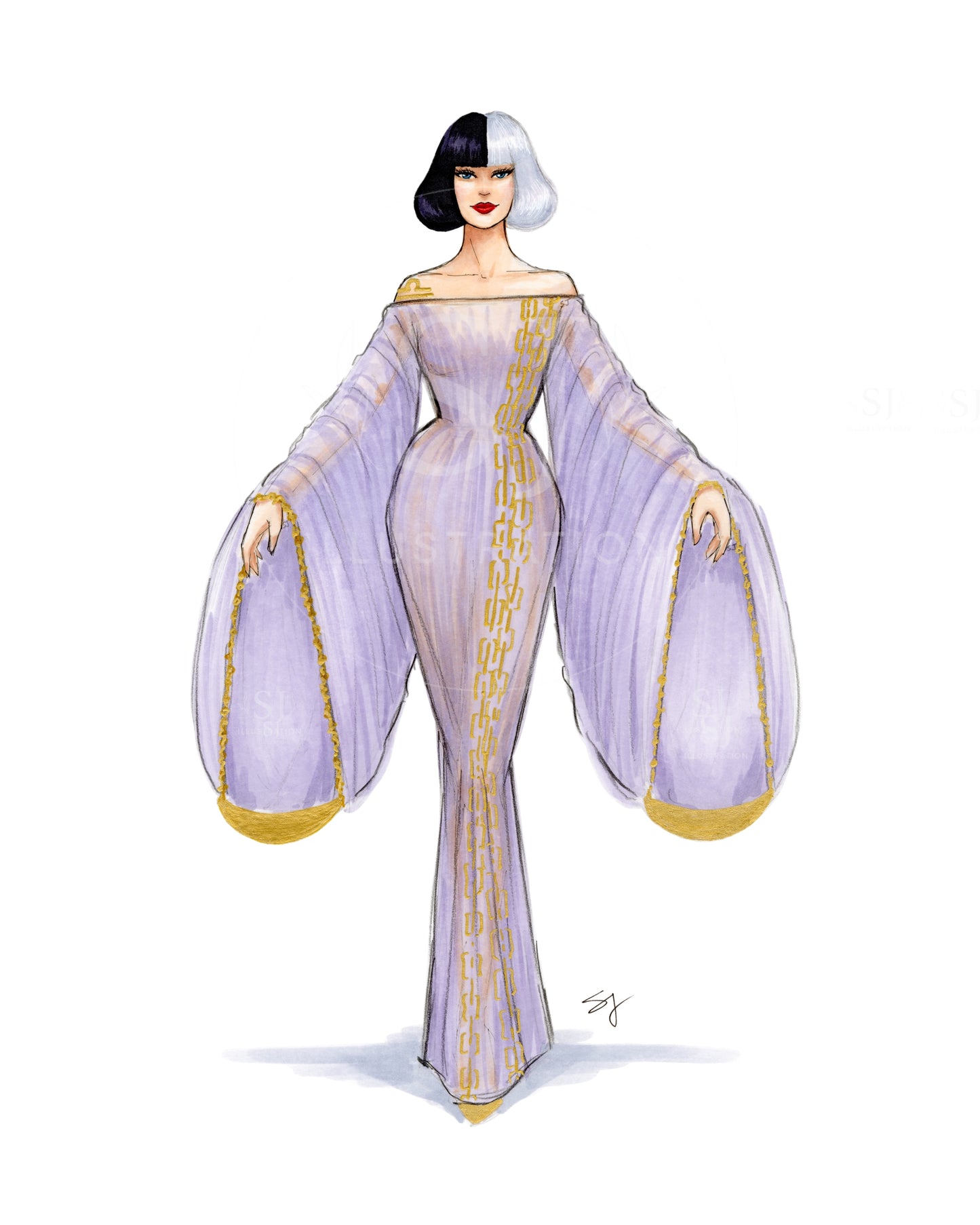 Libra (series 2)  |  Zodiac Fashion Illustration (EMBELLISHED PRINT)