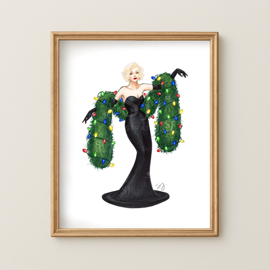 Lit Up For the Holidays  |  Whimsical Winter Holiday Fashion Illustration (ART PRINT)