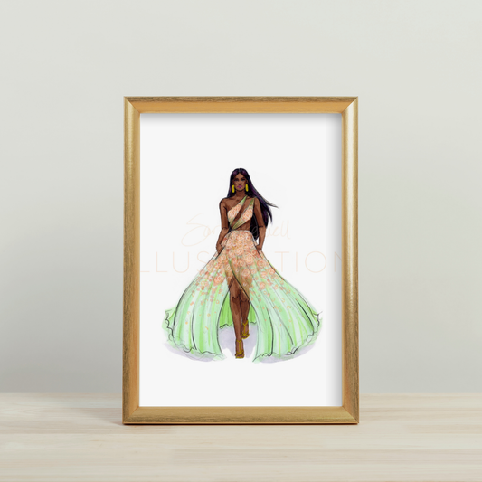 Peach and Mint Gown | Fashion Illustration (EMBELLISHED PRINT)