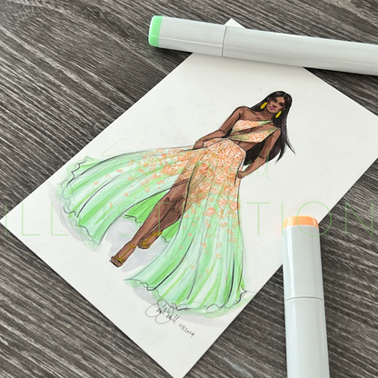 Peach and Mint Gown | Fashion Illustration (ORIGINAL)