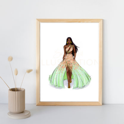 Peach and Mint Gown | Fashion Illustration (PRINT)