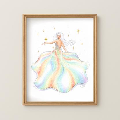 Rainbow Sparkle Gown  |  Summery Fashion Illustration (PRINT)