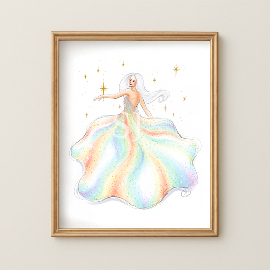 Rainbow Sparkle Gown  |  Summery Fashion Illustration (PRINT)