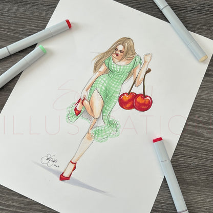 Cherries and Gingham  |  Fun Fashion Illustration (ORIGINAL)