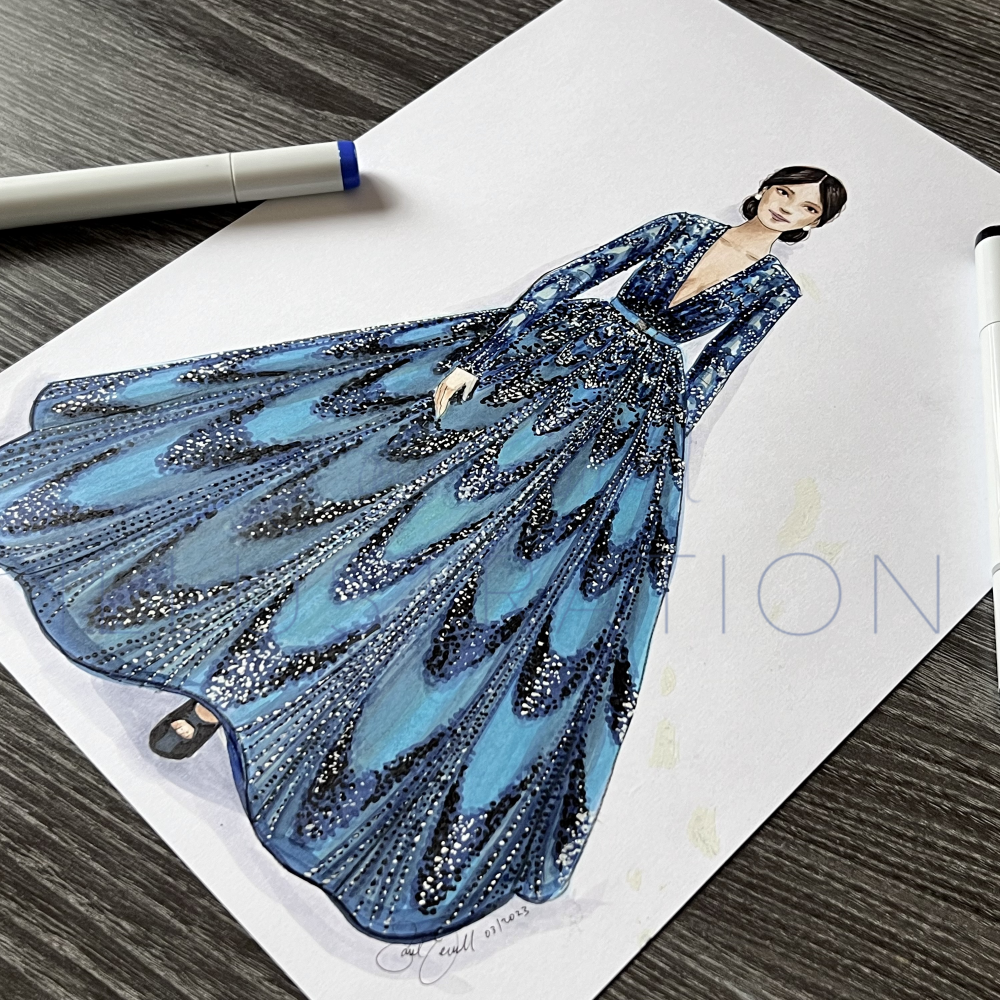 Ripple Gown | Fashion Illustration (ORIGINAL)