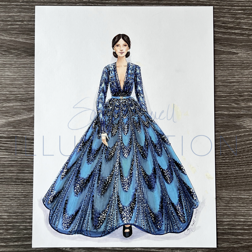 Ripple Gown | Fashion Illustration (ORIGINAL)