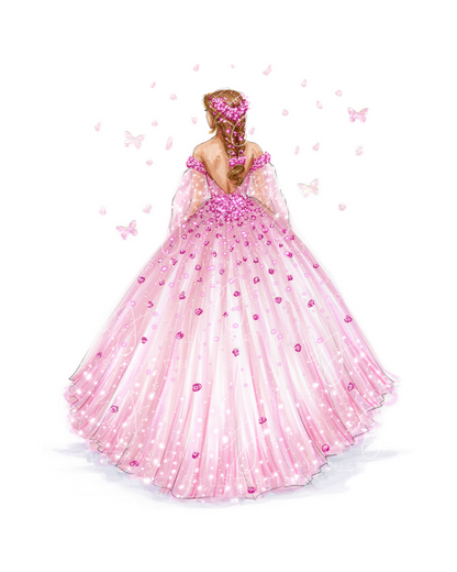 Pink Floral Ballgown  |  Fashion Illustration (PRINT)