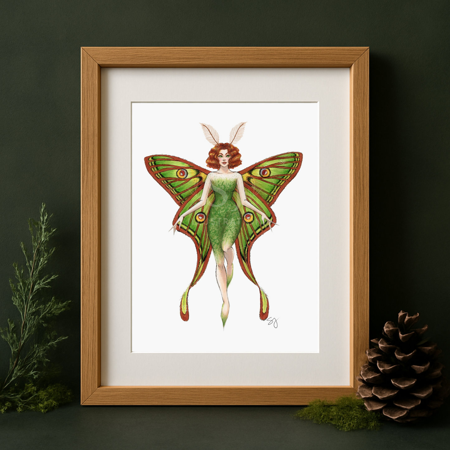Spanish Moon Moth Forest Fairy  |  Magical Fairy Illustration (EMBELLISHED PRINT)