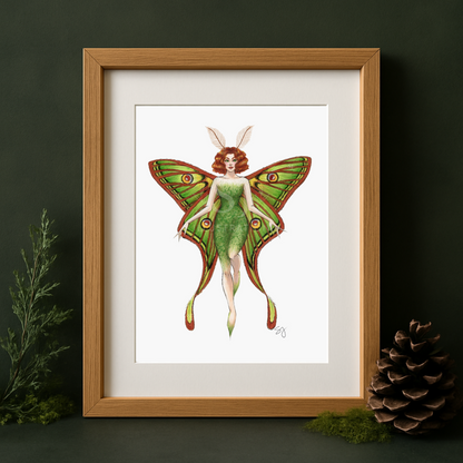 Spanish Moon Moth Forest Fairy  |  Magical Fairy Illustration (EMBELLISHED PRINT)