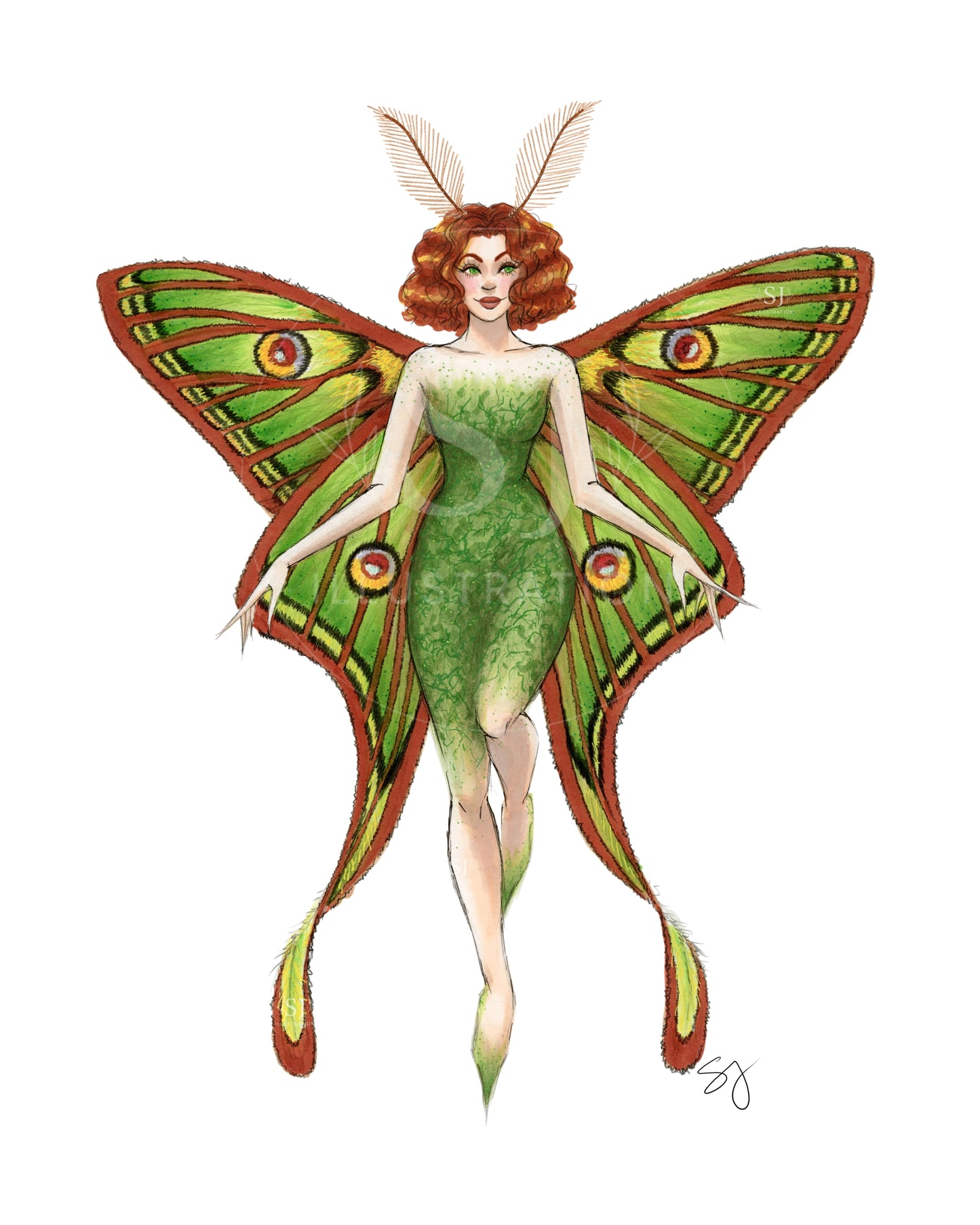 Spanish Moon Moth Forest Fairy  |  Magical Fairy Illustration (EMBELLISHED PRINT)