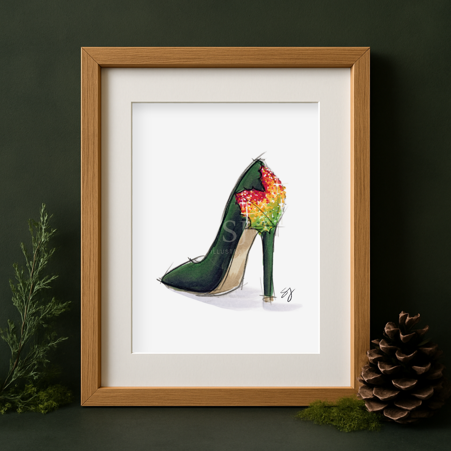 Step Into Fall  |  Fun Fall Stiletto Fashion Illustration (EMBELLISHED PRINT)