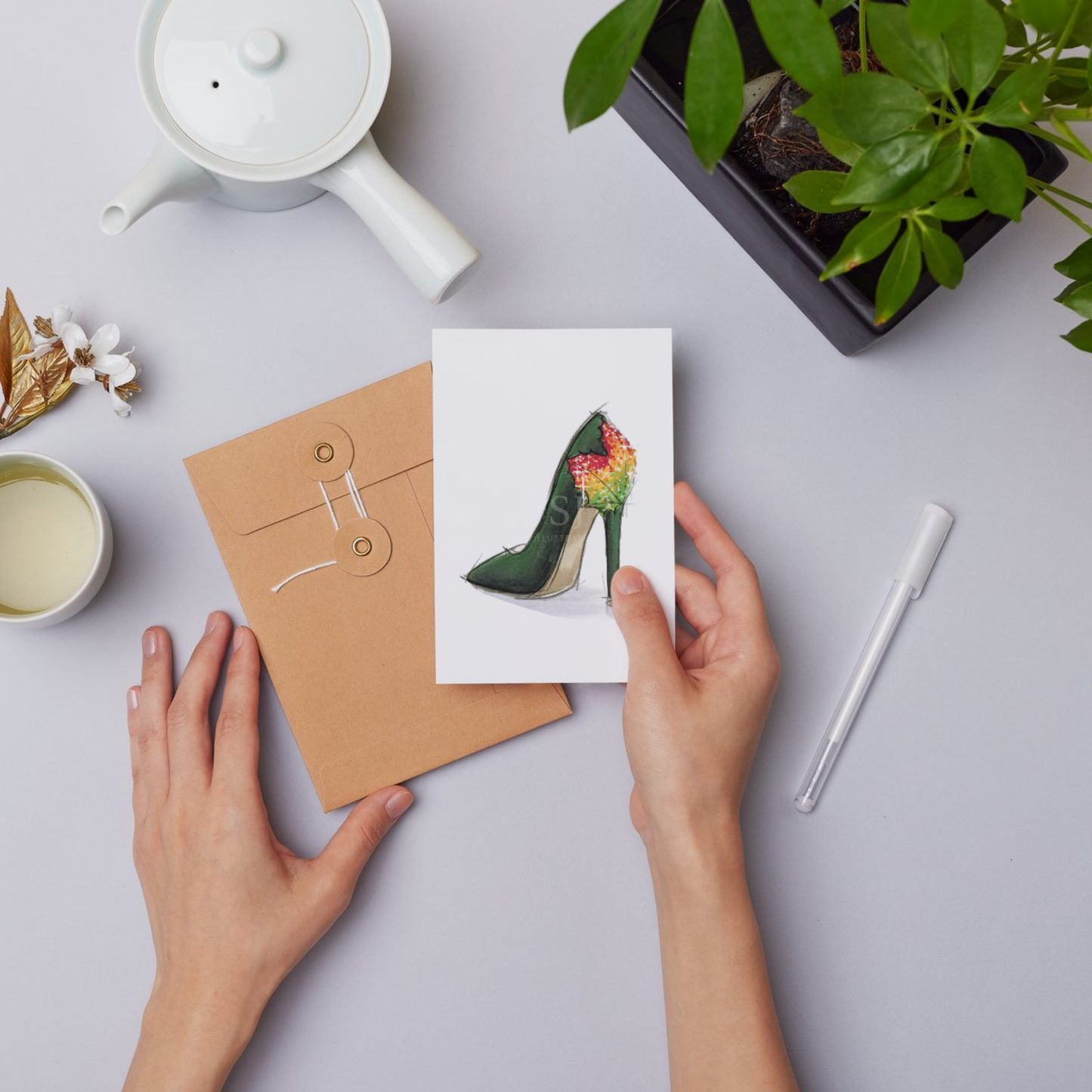 Step Into Fall  |  Fun Fall Stiletto Fashion Illustration (EMBELLISHED PRINT)