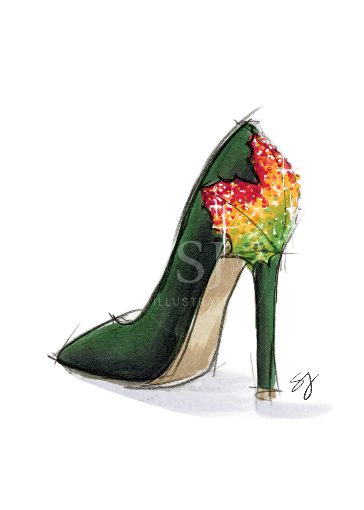 Step Into Fall  |  Fun Fall Stiletto Fashion Illustration (EMBELLISHED PRINT)