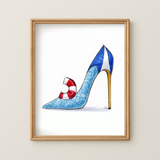 Step Into Summer (Beachy Heel) | Whimsical Stiletto Fashion Illustration (PRINT)