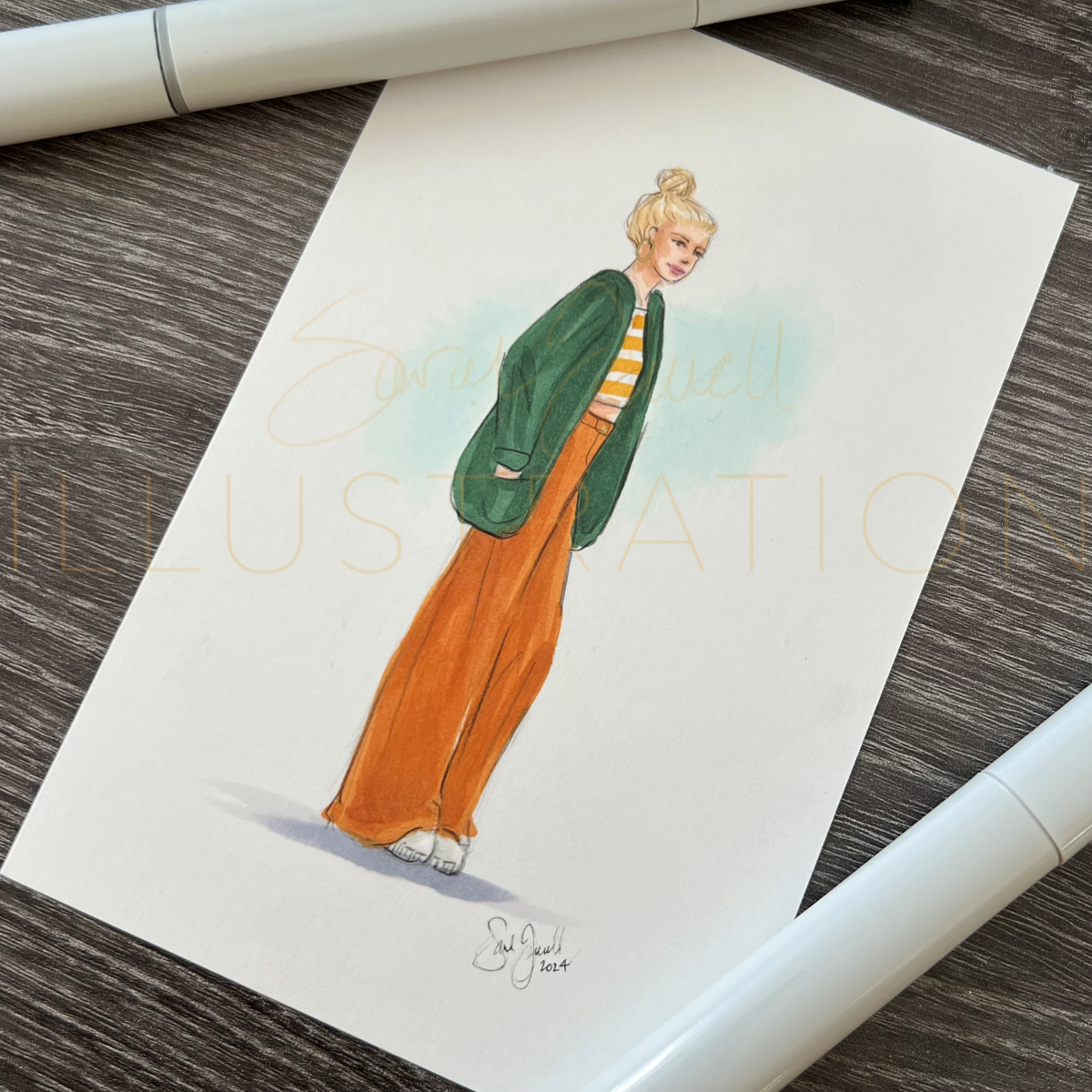 Tangerine and Green  |  Casual Fashion Illustration (ORIGINAL)