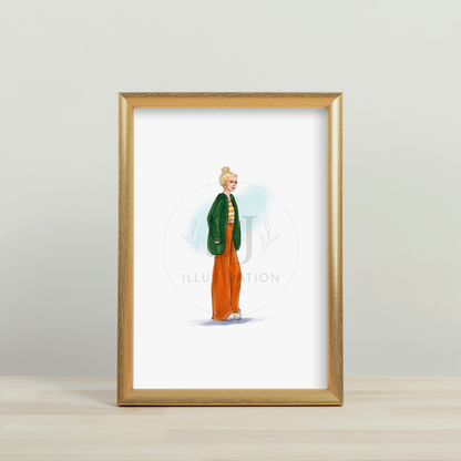 Tangerine and Green  |  Casual Fashion Illustration (EMBELLISHED PRINT)