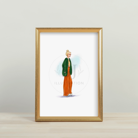 Tangerine and Green  |  Casual Fashion Illustration (EMBELLISHED PRINT)