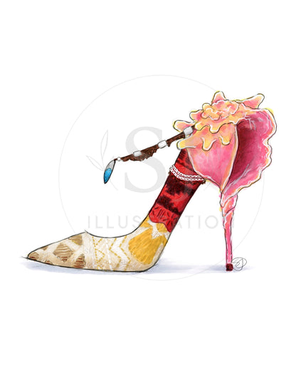 Where Sky Meets Sea  |  Character Inspired Stiletto Fashion Illustration (PRINT)
