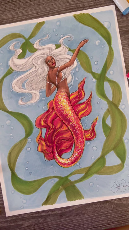 Underwater Flame Mermaid | Fantasy & Myth Illustration (ORIGINAL)