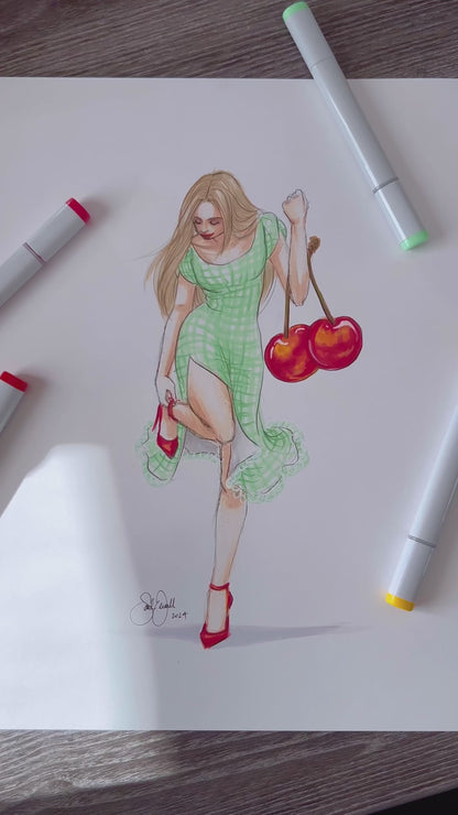 Cherries and Gingham  |  Fun Fashion Illustration (ORIGINAL)